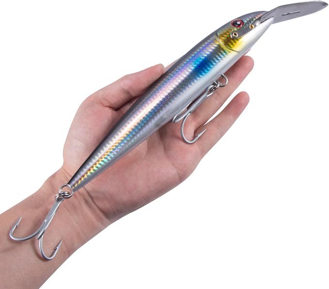 Dr.Fish Deep Diving Trolling Lures 13-20ft Saltwater Hard Fishing Lures 7.5" Deep Diving Jerkbait VMC Treble Hooks Pencil Twitch Bait Heavy Duty Offshore Plugs Striper Mackerel Tuna