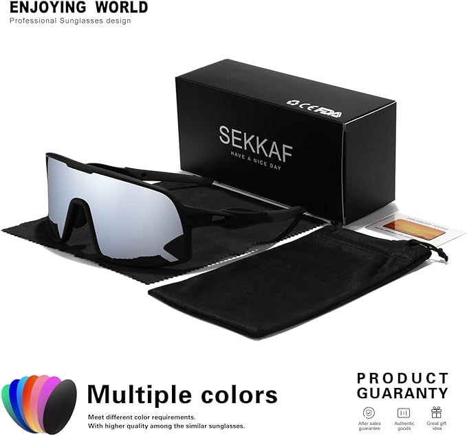 SEKKAF Polarized Sports Sunglasses for Men and Women Cycling Glasses UV Protection Goggles for Mountain Bike Running Fishing