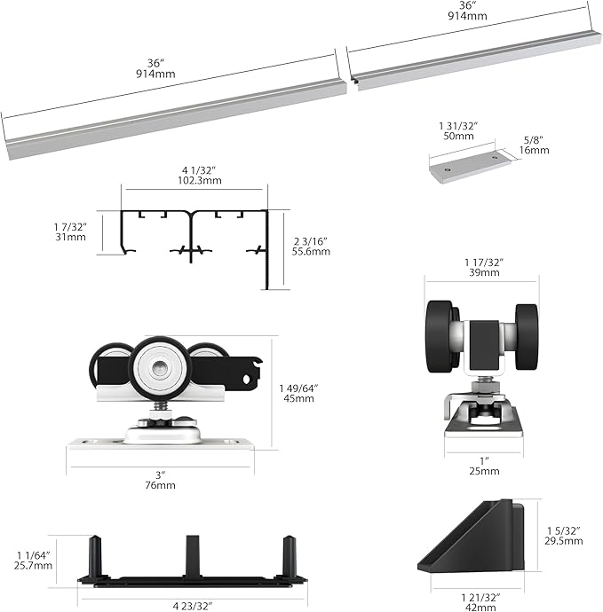 Sdstone Heavy Duty Bypass Door Hardware 72"/6FT,Aluminum Sliding Closet Door Track Hardware for Cabinet Closet, Pocket Door Track Rail Set, Smoothly and Quietly