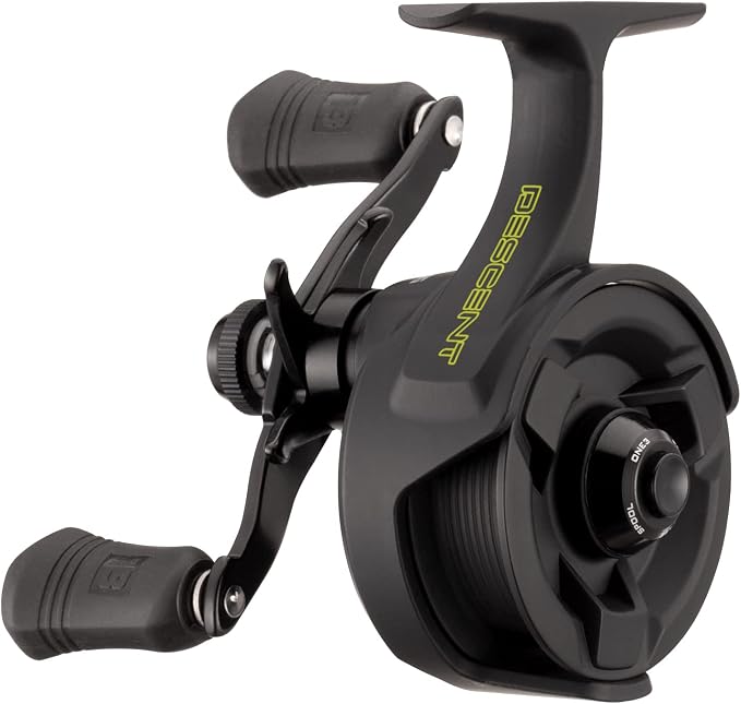13 Fishing - Descent - Inline Ice Fishing Reel - 2.7:1 Gear Ratio - Left Hand Retrieve (Gen 2) - D2-2.7-LH, Black