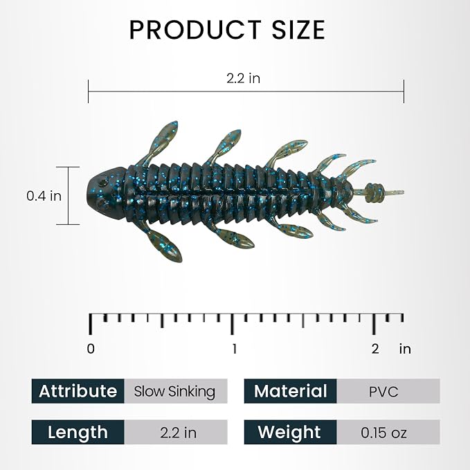 Pristis 10 pcs Chariot Bug Soft Lures, Wacky Worms Baits for Bass Fishing, Durable Plastic Insect Swimbait Set for Texas Carolina Weightless Finesse Rig Kit Gear Saltwater Freshwater Pike Perch