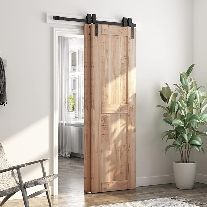 SMARTSTANDARD 4 Feet Bypass Sliding Barn Door Hardware Kit - for Double Wooden Doors-Single Track - Smoothly & Quietly - Easy to Install-Fit 36" Opening