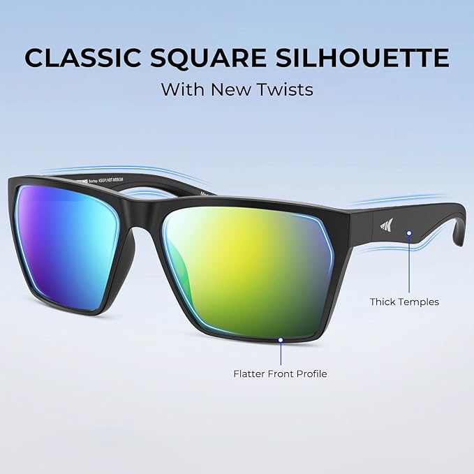KastKing Beartrap Polarized Sports Fishing Sunglasses, With PuriVex Protective Lens Coating, Square Frame Design, Men Women