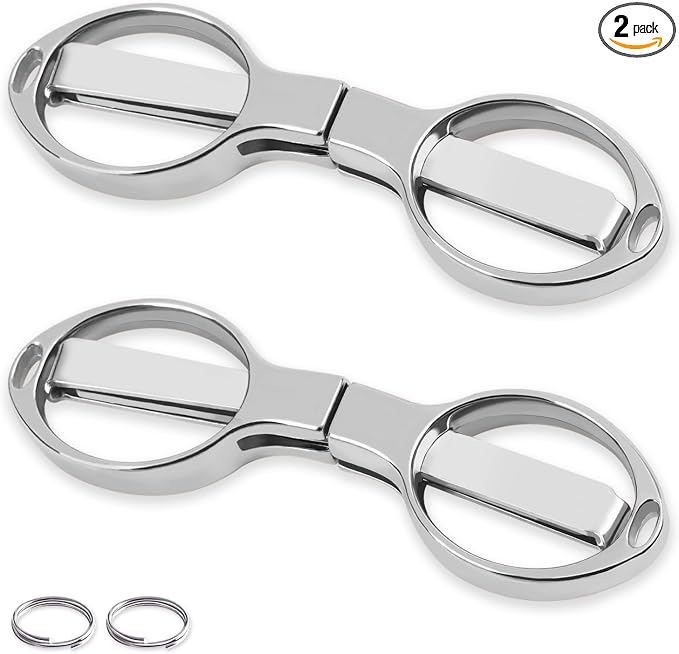 2PCS Folding Scissors, Portable Travel Scissor, Gift for Men Glasses Shaped Mini Shear Telescopic Cutter, Anti Rust Stainless Steel Scissors for Fishing Sewing Home Office-Silvery