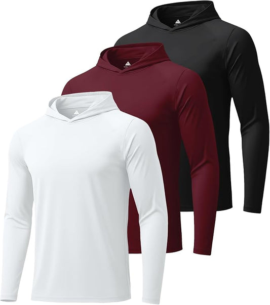 ZITY 3 Pack Men's Sun Protection Hoodie Shirt Fishing Shirts for Men UPF 50+ Long Sleeve Shirt Lightweight Rash Guard