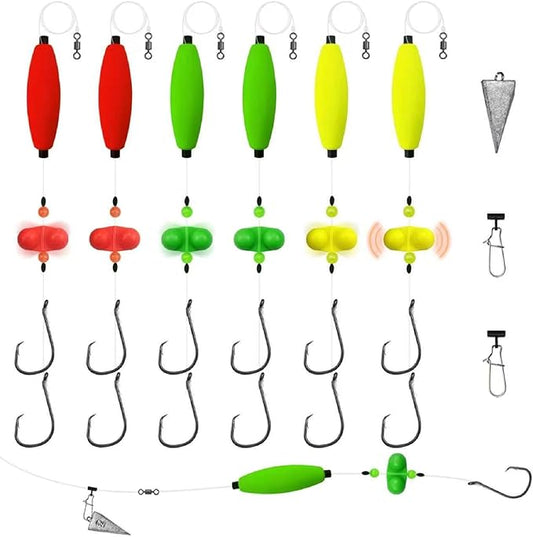 Narcissus Catfish Rigs Set – 6 Pre-Tied Rigs with 2 Sinker Sliders, Float Rigs Tackle, Santee Rig, Circle Hooks 6/0 – Complete & Ready-to-Use Kit