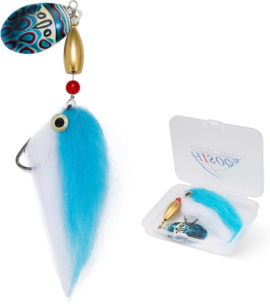 Pike Musky Walleye Fishing Lure Spinnerbait with Feathered Hooks Rooster Tail Fishing Lures Spoon Lures Baits with Tackle Box