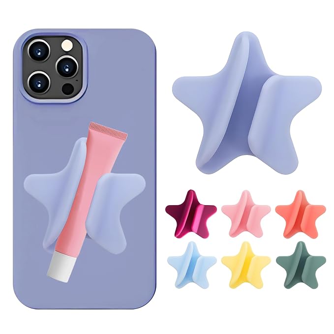 Lip Gloss Holder Phone Case,2026 New Model Five-Pointed Star Gloss Bracket,Self-Adhesive Lip Holder Suitable for iPhone Samsung Galaxy Moto and Android(Purple)