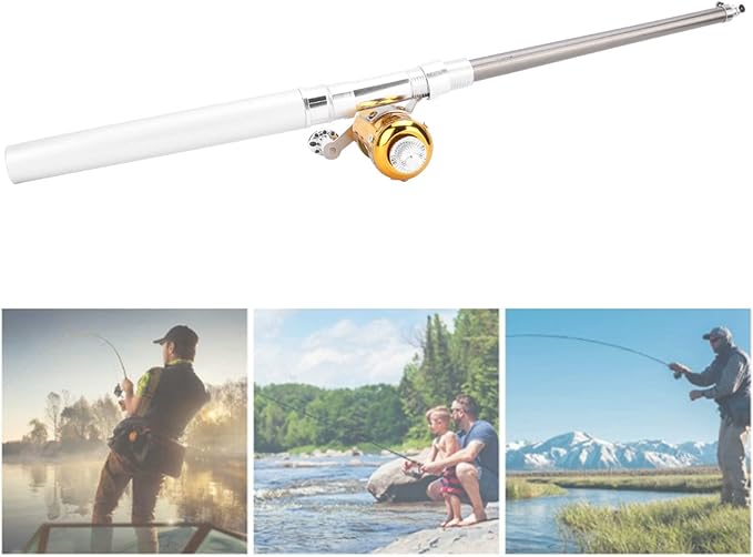 Mini Fishing Rod Reel Combo, Pocket Fish Pole Pen Shape Kit Pockets Size Fishing Rods Portable Telescopic Lightweight Aluminum Alloy Freshwater River Lake Reservoir Saltwater Gift for Man