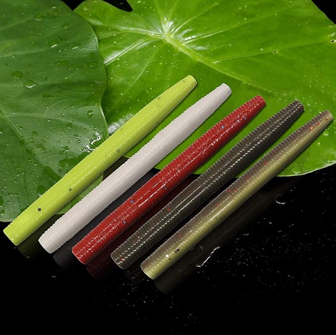 Wacky-Worms-Bass-Fishing-Lure-Kit-Wacky-Rig-Worms-Soft-Plastic-Stick-Baits3 4" 5" 6 inch