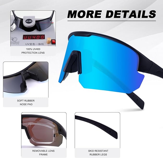 BangLong Lightweight Polarized Sports Sunglasses for Men Women, UV400 Protection Wrap-Around Sunglasses for Running Cycling