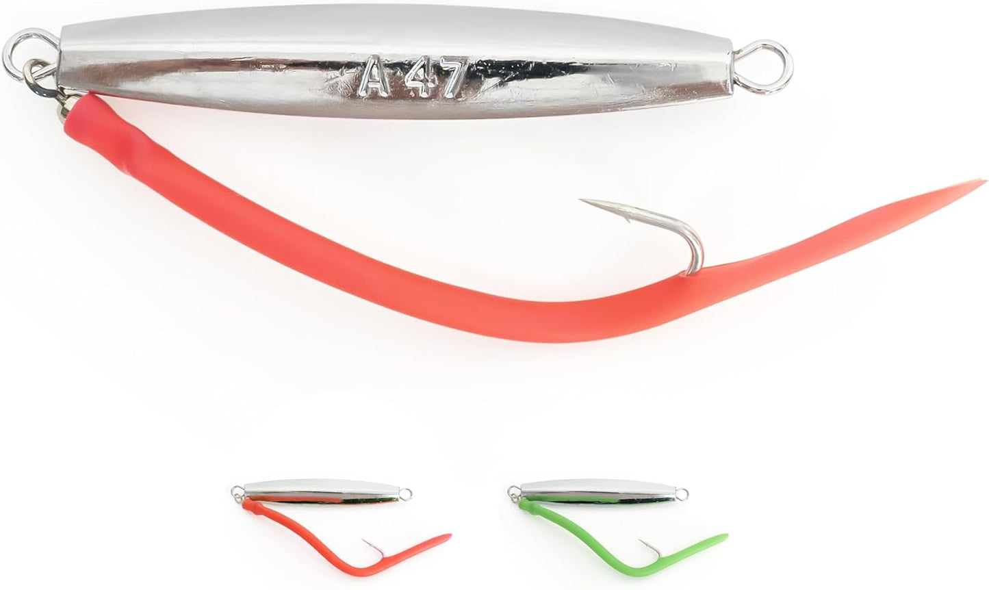 BLUEWING Diamond Jigs Fishing Saltwater Lure 1oz,2oz,3oz,4oz 1pc with Split Tube Tail and Stainless Steel Hook