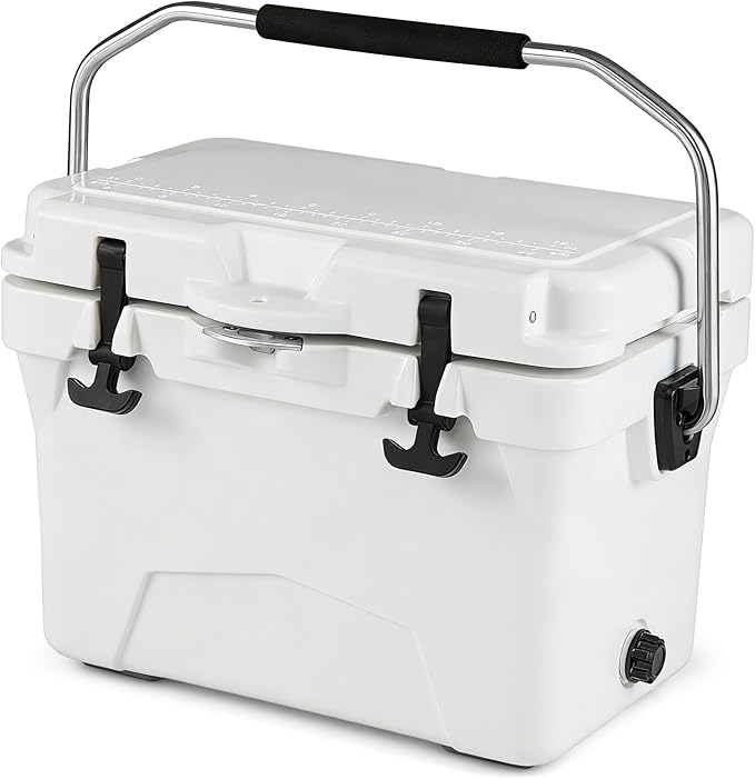 Goplus Hard Cooler, Insulated Ice Chest w/Portable Handles, Cup Holders, Ruler, Bottle Opener, 6 Day Ice Retention for Drink, Beverage, Camping, Fishing, Beach