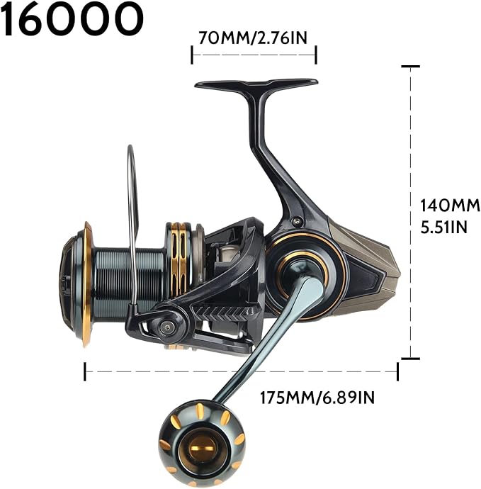 Big Game Surf Spinning Fishing Reel 8000/12000,20KG Drag Power Backlash-Free Bearings,Metal Reel Seat,Zinc Alloy Gear for Saltwater Inshore and Offshore Fishing