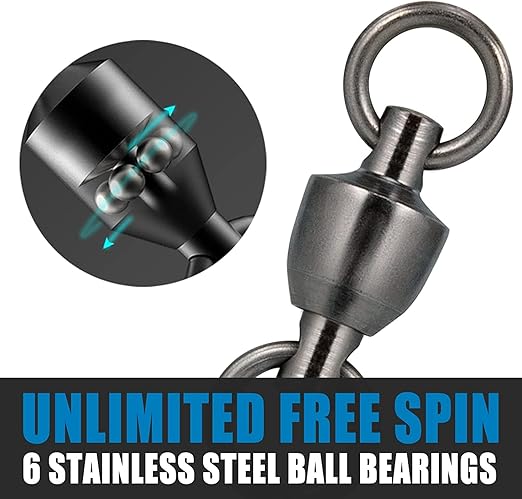 Dr.Fish 50 Pack Ball Bearing Fishing Swivels, Swivels Fishing Tackle Saltwater, Freshwater Stainless Heavy Duty Lure Leader Line Connector #5