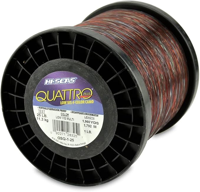 HI-SEAS Quattro Monofilament Fishing Line - Low-vis 4 Color Camo, Strong & Durable Performance Saltwater Main Line
