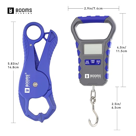 Booms Fishing Scale with Fish Gripper: Digital Fish Scale and Lip Gripper Combo - Fish Weigher with 65lbs/30kg Capacity, USB Charging, LCD Display, Memory Storage - Fishing Tools for Men, XW50