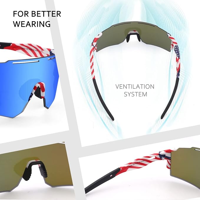 Ukoly Cycling Sunglasses for Men Women with 3 Interchangeable Lenses, Polarized Sports Sunglasses, Baseball Sunglasses