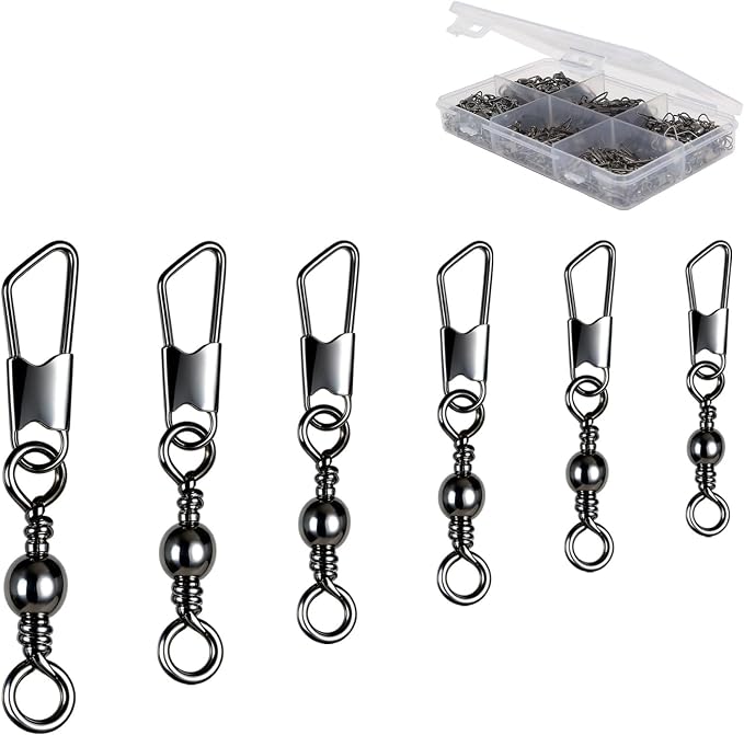 DONQL Fishing Swivels Snap 200pcs Swivels Fishing Tackle, Barrel Swivel Barrel Swivels with Snaps, Available #14#12#10#8#7#6, for Saltwater, Freshwater, Leader, Line, Lure Connector