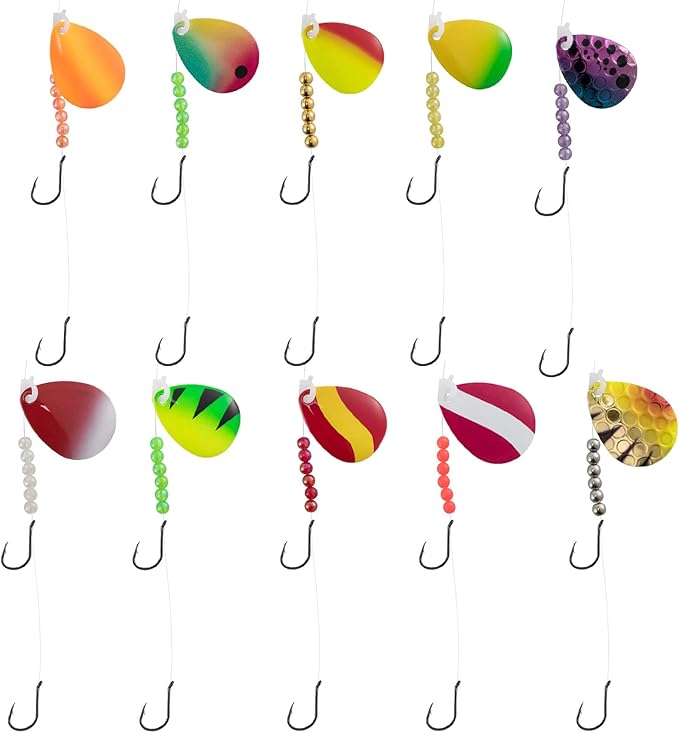 Dr. Fish 10 Pack Walleye Rigs Kit, 47 Inches, 15LB Mono Crawler Harness Walleye Float Rig Colorado Spinner Octopus Hooks for Freshwater Trolling
