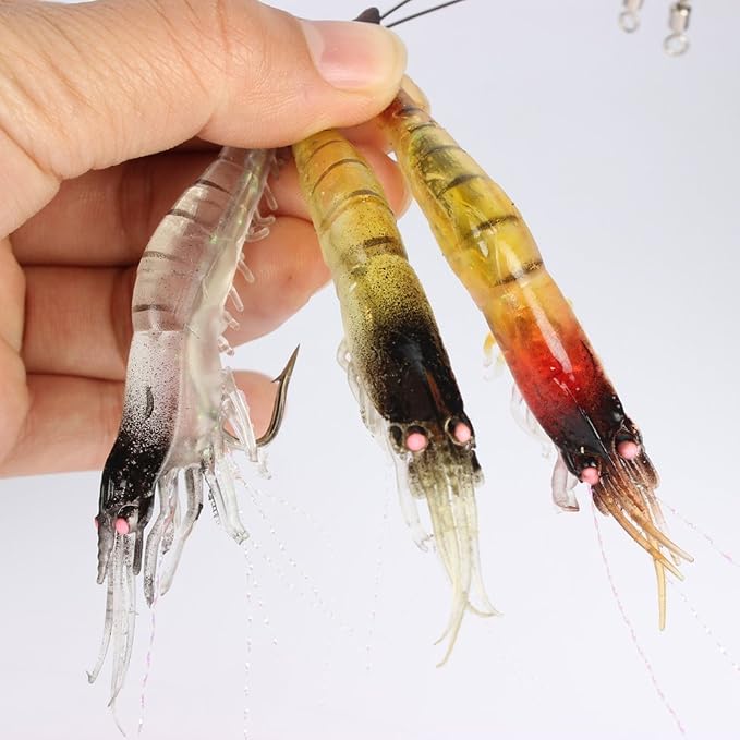 Goture Soft Shrimp Lures Fishing Saltwater Luminous Shrimp Bait Set Fishing Lures with Sharp Hooks for Freshwater Saltwater Trout Bass Salmon Crappie Walleye Pike Perch