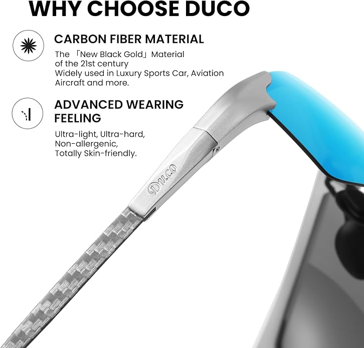 DUCO Polarized Sunglasses Mens Ultralight Carbon Fiber Sun Glasses for Men Driving Sports Fishing UV400 Protection DC8277