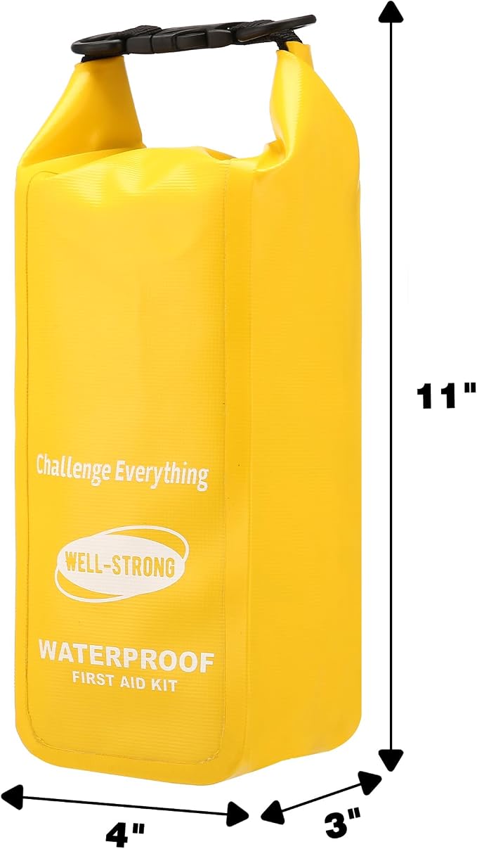 Boat First Aid Kit with Survival Tools, 123pcs Waterproof Emergency Marine Kit with Buckles, Compact Boat Safety Accessories for Fishing Kayaking Boating Camping Rafting Beach Yellow