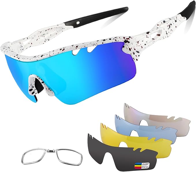 BangLong Polarized Cycling Sunglasses for Men Women, 26g Sports Sunglasses with 5 Lenses for Running Fishing Baseball Driving