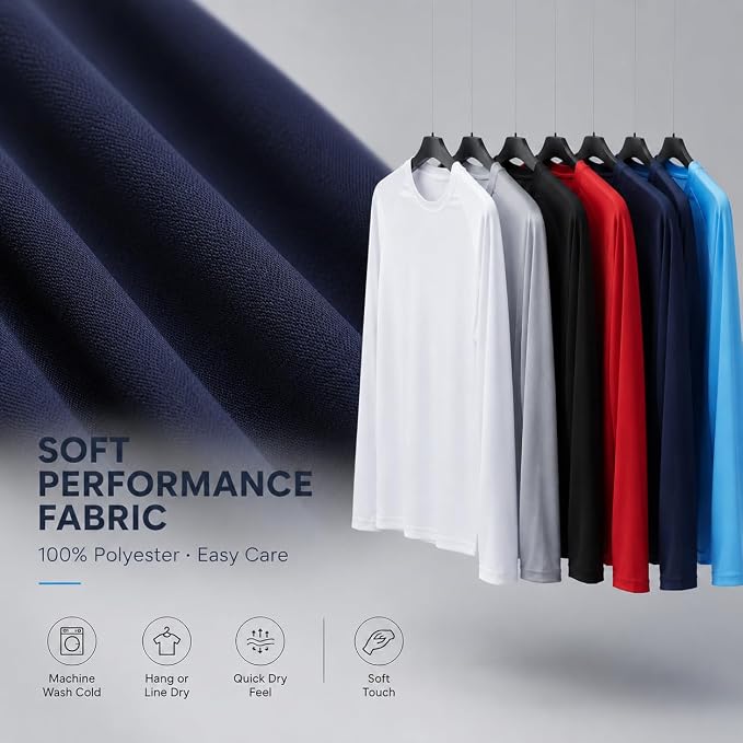 OYGSieg 6 Pack Long Sleeve Shirts for Men Moisture Wicking UPF SPF Sun Protection Tee Shirts Workout T Shirts Casual
