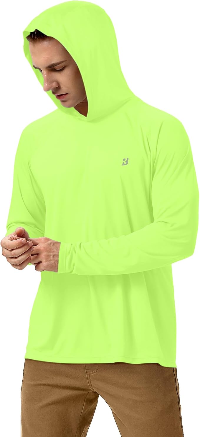 Roadbox UPF 50+ Fishing Shirts for Men, Long Sleeve UV Sun Protection Hoodie, Outdoor Hiking Running Swimming Rash Guard