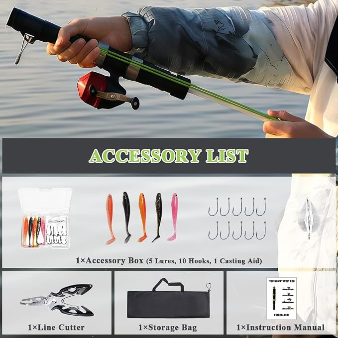 SUFFUSE Fishing Catapult Rod, Portable Carbon Fiber Fishing Poles and Reels Combo for Projecting Lures, Compact Freshwater and Saltwater Fishing Gear for Anglers Traveling