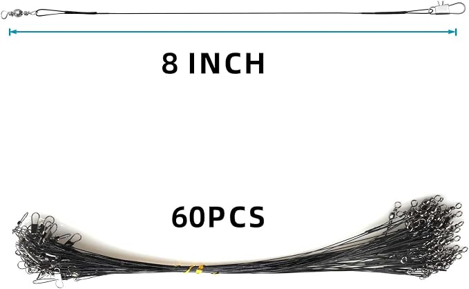 Benykyo Fishing Leaders with Swivels and Snaps，40 lb High Strength Wire Leader，Steel Fishing Leader Freshwater & Saltwater，Black