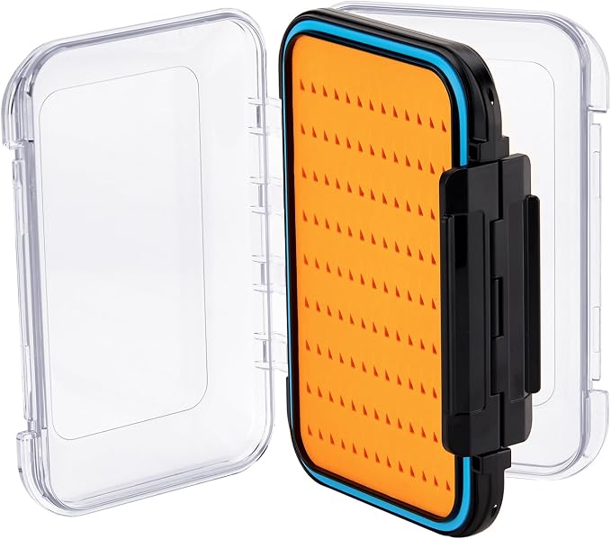 Gonex Fly Boxes for Fly Fishing Jig Boxes Two-Sided Waterproof Lightweight Fly Fishing Box Easy Grip Transparent Lid Fly Fishing Lures Box, 4.1"x 3.0"x 1.2", Orange