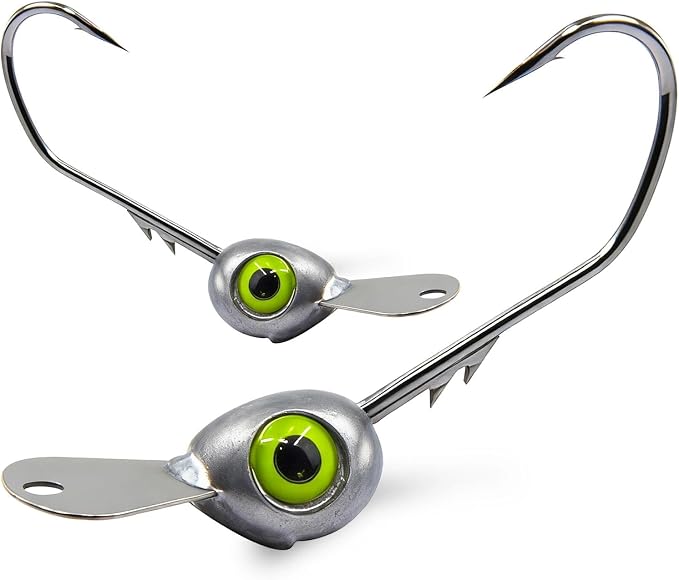 Shaky Head Jigs with Front Tongue Plate & Keeper for Weedless Fishing for Freshwater & Saltwater- 10-Pack Jig Heads for Fishing Bass, Trout - 1/8, 3/16, 1/4, 3/8 OZ
