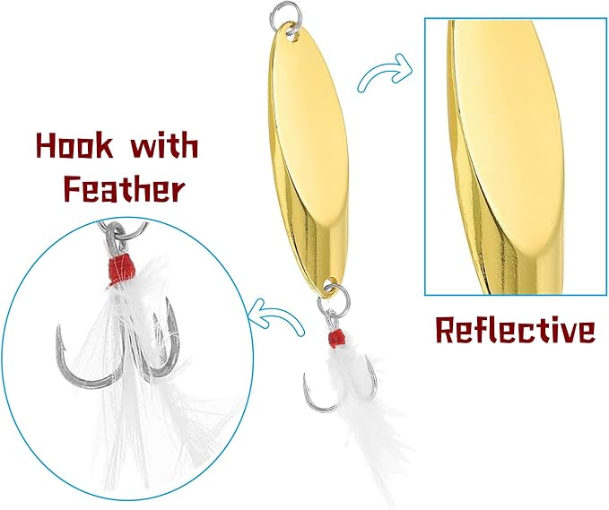 Fishing Spoons Fishing Lures Hard Metal Spinner Baits Reflective Casting Spoon Treble Hooks Jigs for Freshwater Saltwater，10 PCS with Box