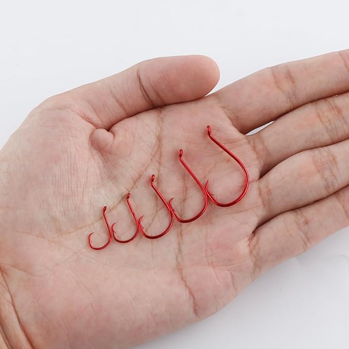 Dr.Fish 100 Pack Octopus Circle Hooks, Saltwater & Freshwater Fishing Hooks, #8-#10/0, Offset, Catfish, Tuna, Striper, Snapper, Bass Fishing