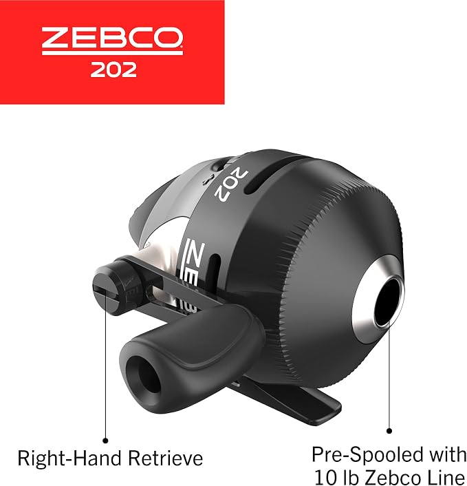 Zebco 202 Spincast Fishing Reel, Right-Hand Retrieve, Durable All-Metal Gears, Stainless Steel Pick-up Pin, Pre-Spooled with 10-Pound Zebco Fishing Line,
