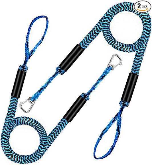 4-5.5ft, Bungee Dock Line with Stainless Steel Clip Safe Boat Rope Mooring String with Foam Float for Pontoon, Boat Accessories, Sea Doo,2 Pack (Blue&Black)