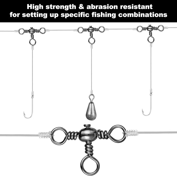 Realure 100Pcs Three Way T-Shape Fishing Swivels, 5 Sizes 6#~12# Black Nickel Stainless Steel Terminal Tackle, Freshwater Saltwater Three-Way Rig Connector for Catfish Walleye Bottom Fishing