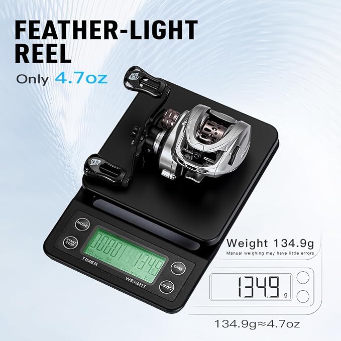 HICC50 Compact Baitcaster Fishing Reels - 4.7oz Ultra Smooth Bait Finesse Casting 30 Magnetic Brake, 7.1:1/8.1:1 Ratio10+1 Double Shield Bearing for Saltwater Freshwater with Dual spools