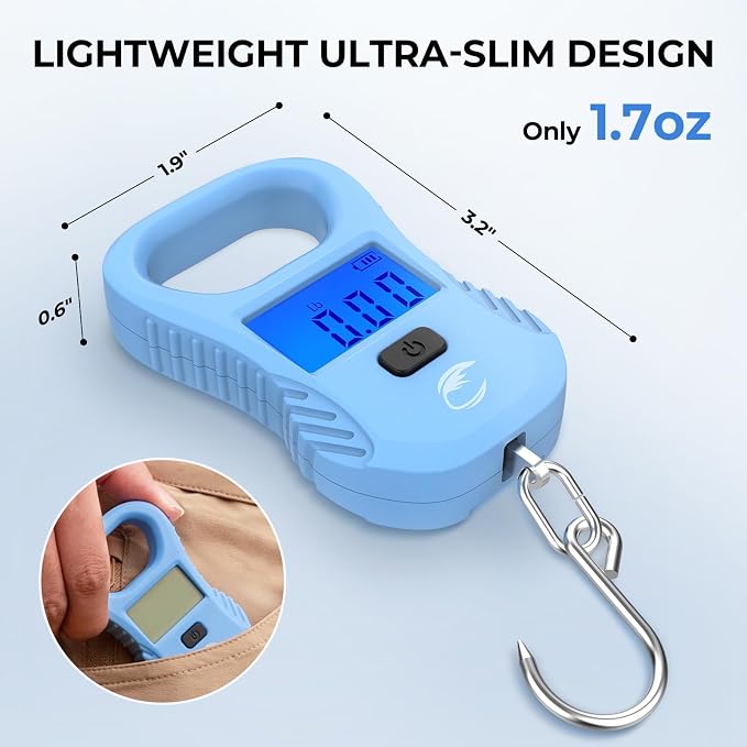 Calamus Lightweight 2pc Fishing Tool Kit – Fish Scale & Lip Gripper, Rechargeable Digital Scale with USB Cable, Lip Gripper with Soft Retractable and Detachable Measuring Tape, Fishing Gifts for Men