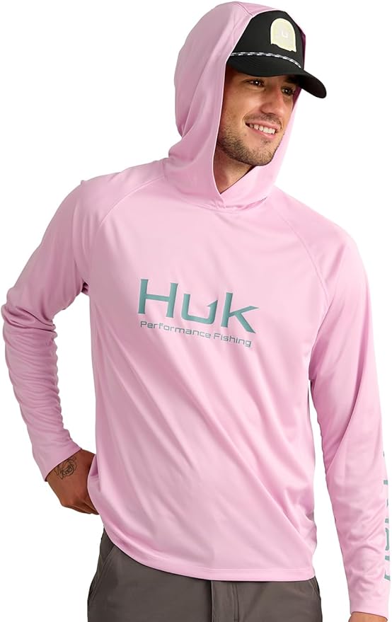 HUK Mens Pursuit Vented Long Sleeve Hoodie, Fishing Shirt with Hood