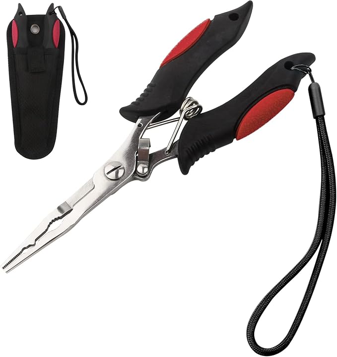 Hikary Long Nose Fishing Pliers,Ice Fishing Gear,Stainless Steel Hook Remover Braid Cutter Rustproof Fishing Multi-Tools Fishing Gripper for Freshwater Saltwater
