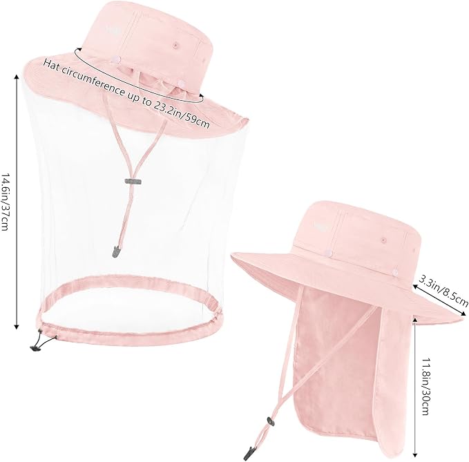 BASSDASH UPF 50+ Mosquito Sun Hat with Hidden Head Net and Neck Flap for Men Women Outdoor Fishing Hiking Camping