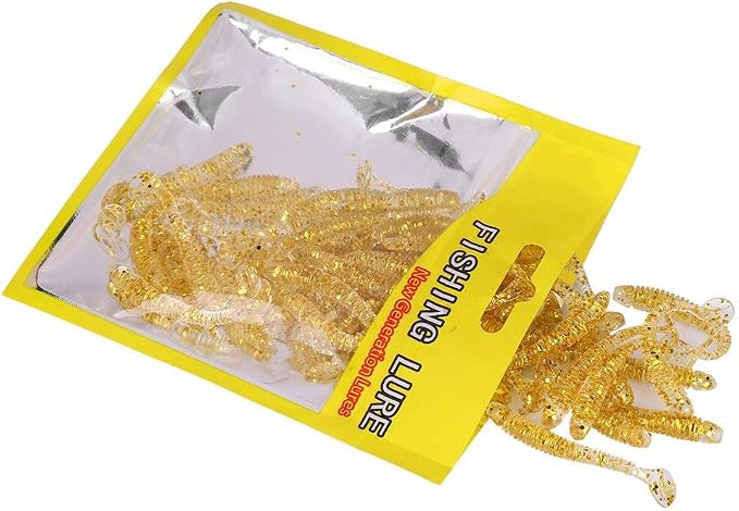 Tbest 50 Pcs 5cm Soft Fishing Lures, Plastic Fishing Bait T-Tail Grub Worm Baits Fish Tackle Accessory 9 Colors