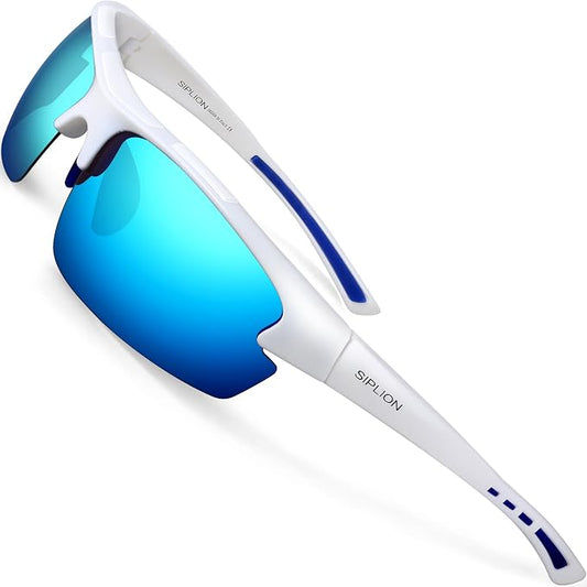 SIPLION Polarized Sunglasses Men Sports: UV400 Protection Anti-Slip Wrap-Around TR90 Frame for Driving Fishing Golf Running