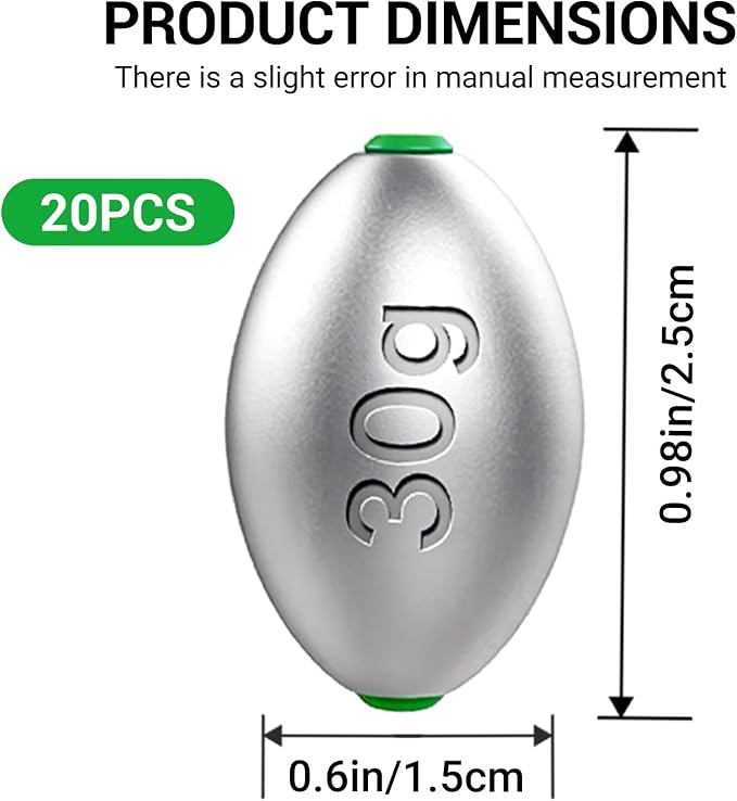 Fishing Egg Lead Sinkers Kit, 20pcs/25pcs Oval Shot Drop Weights Sinker for Bass Carp Catfish Saltwater Freshwater Casting Bottom Fishing Tackle (0.35oz/0.53oz/0.7/1oz)