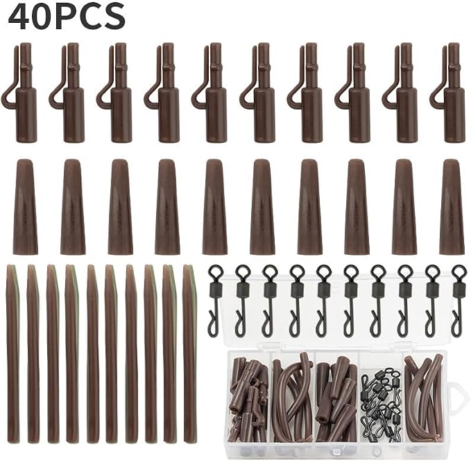 80-Piece 2Colors Carp Fishing Tackle Kit - Anti-Tangle Sleeves Quick-Change Rolling Swivel Connectors Safety Lead Clips Tail Rubber Protective Sleeves Outdoor Wild Fishing Accessories