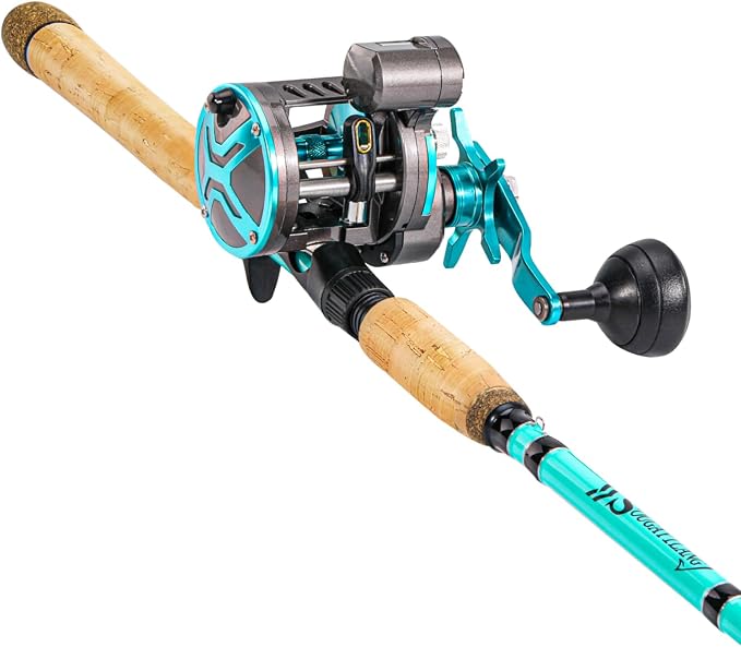 Sougayilang Inshore Fishing Rod Combo with Line Counter Fishing Reel Suitable for Catfish, Salmon/Steelhead, Striper Bass Fishing