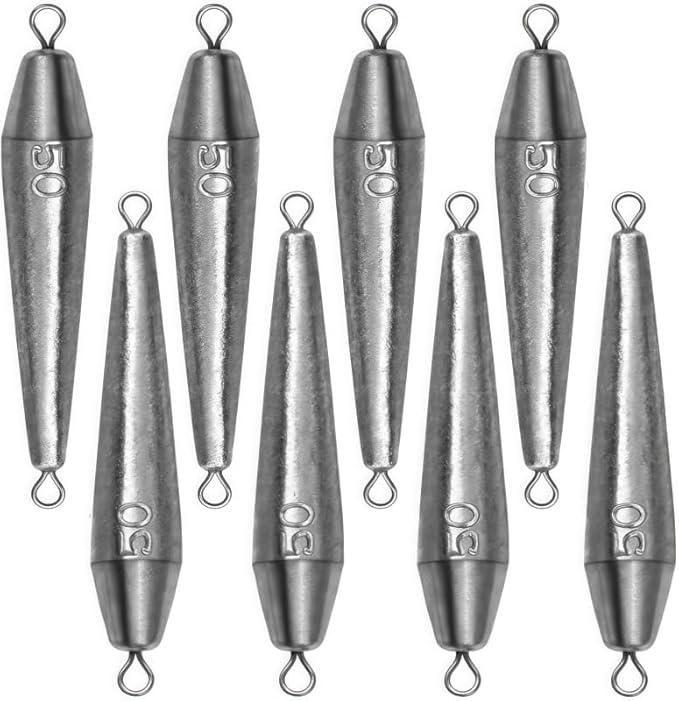 10PCS Fishing Weights, Inline Trolling Bullet Sinkers Double Ring Torpedo Fishing Weights Lead Drop Shot Fishing Weight Sinkers - 20g-50g